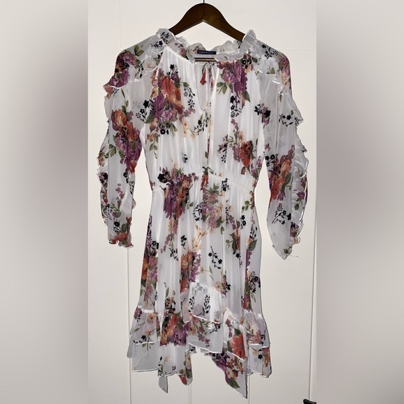 Basil & Lola Chiffon‎ Coquette Milkmaid Sheer Floral Mini Dress Fairycore Size M - Picture 6 of 7